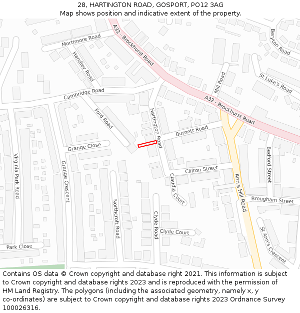 28, HARTINGTON ROAD, GOSPORT, PO12 3AG: Location map and indicative extent of plot