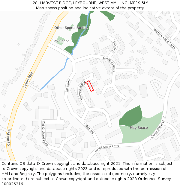 28, HARVEST RIDGE, LEYBOURNE, WEST MALLING, ME19 5LY: Location map and indicative extent of plot
