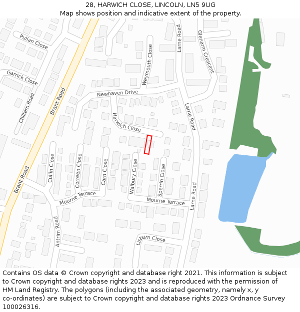 28, HARWICH CLOSE, LINCOLN, LN5 9UG: Location map and indicative extent of plot