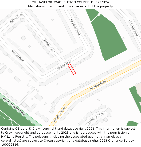 28, HASELOR ROAD, SUTTON COLDFIELD, B73 5DW: Location map and indicative extent of plot