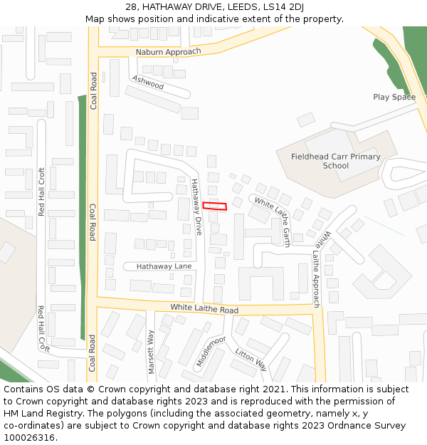 28, HATHAWAY DRIVE, LEEDS, LS14 2DJ: Location map and indicative extent of plot