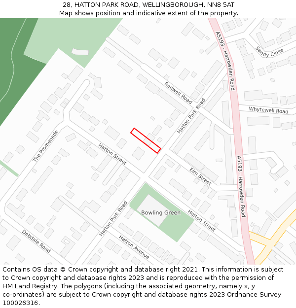 28, HATTON PARK ROAD, WELLINGBOROUGH, NN8 5AT: Location map and indicative extent of plot