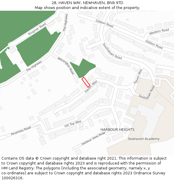 28, HAVEN WAY, NEWHAVEN, BN9 9TD: Location map and indicative extent of plot