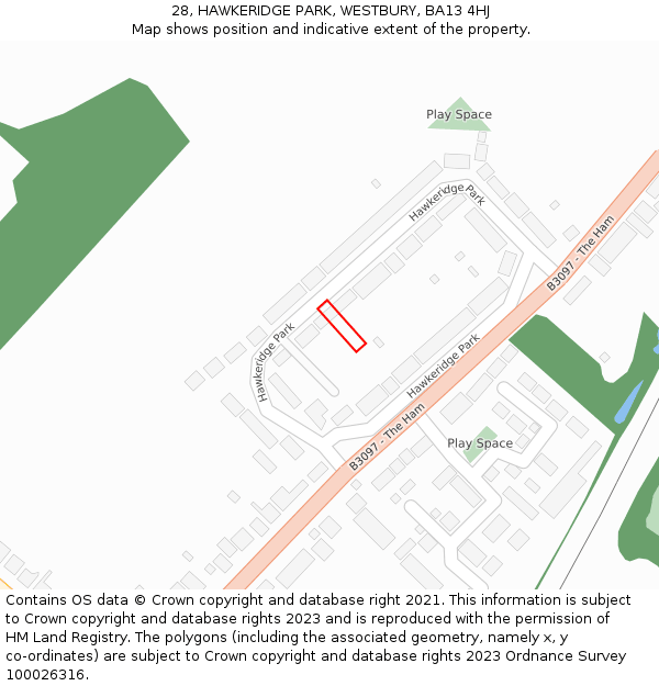 28, HAWKERIDGE PARK, WESTBURY, BA13 4HJ: Location map and indicative extent of plot