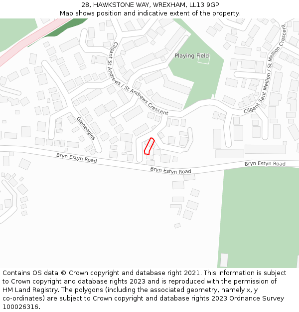 28, HAWKSTONE WAY, WREXHAM, LL13 9GP: Location map and indicative extent of plot