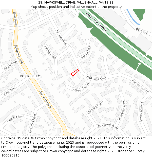 28, HAWKSWELL DRIVE, WILLENHALL, WV13 3EJ: Location map and indicative extent of plot