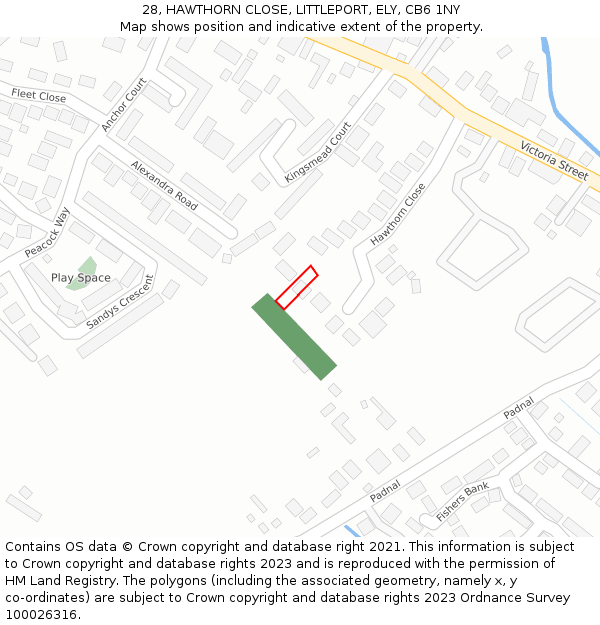 28, HAWTHORN CLOSE, LITTLEPORT, ELY, CB6 1NY: Location map and indicative extent of plot