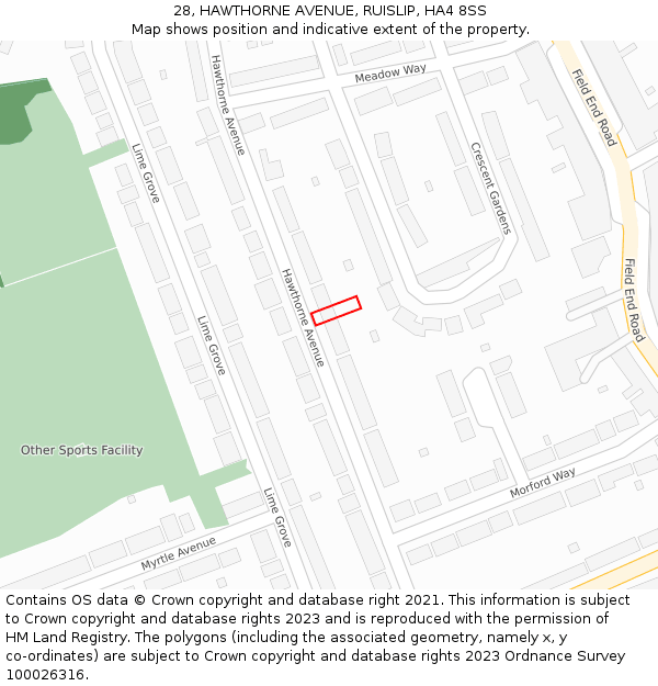 28, HAWTHORNE AVENUE, RUISLIP, HA4 8SS: Location map and indicative extent of plot