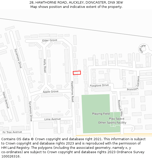 28, HAWTHORNE ROAD, AUCKLEY, DONCASTER, DN9 3EW: Location map and indicative extent of plot