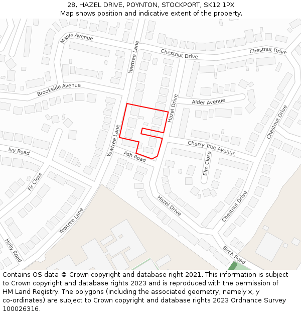 28, HAZEL DRIVE, POYNTON, STOCKPORT, SK12 1PX: Location map and indicative extent of plot