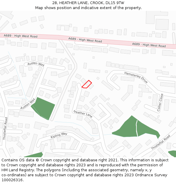 28, HEATHER LANE, CROOK, DL15 9TW: Location map and indicative extent of plot