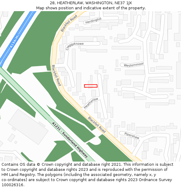 28, HEATHERLAW, WASHINGTON, NE37 1JX: Location map and indicative extent of plot