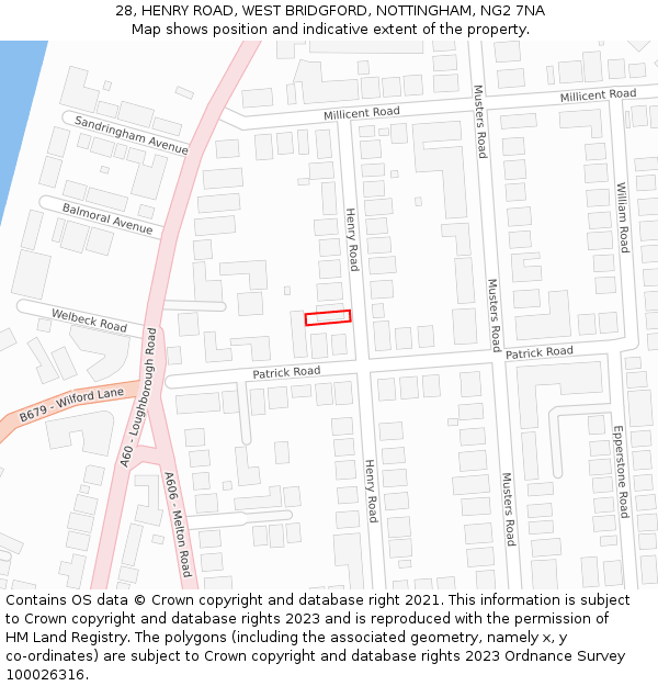 28, HENRY ROAD, WEST BRIDGFORD, NOTTINGHAM, NG2 7NA: Location map and indicative extent of plot