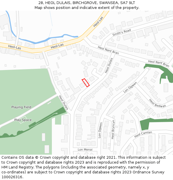 28, HEOL DULAIS, BIRCHGROVE, SWANSEA, SA7 9LT: Location map and indicative extent of plot
