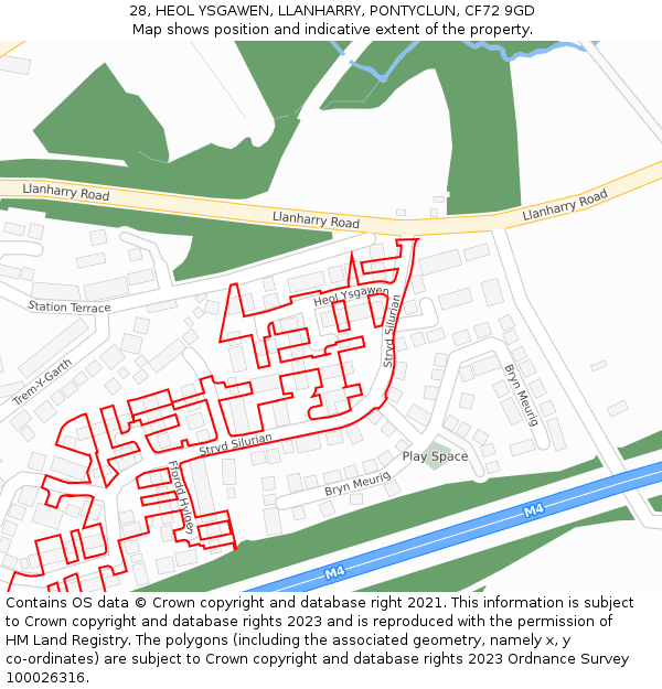 28, HEOL YSGAWEN, LLANHARRY, PONTYCLUN, CF72 9GD: Location map and indicative extent of plot