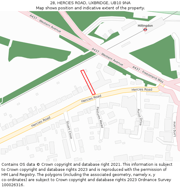 28, HERCIES ROAD, UXBRIDGE, UB10 9NA: Location map and indicative extent of plot