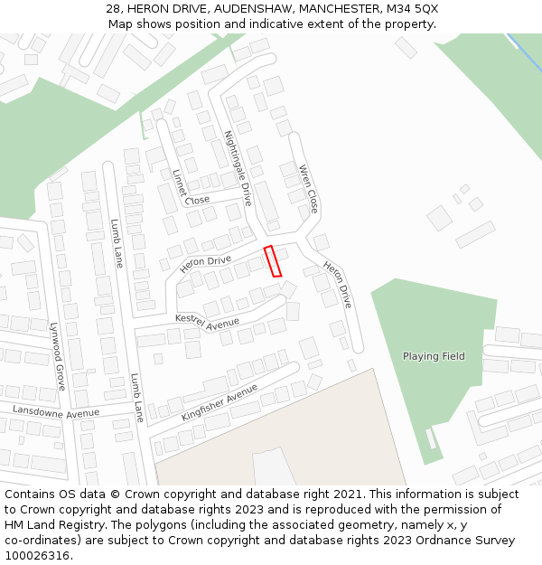 28, HERON DRIVE, AUDENSHAW, MANCHESTER, M34 5QX: Location map and indicative extent of plot
