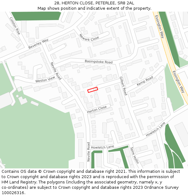 28, HERTON CLOSE, PETERLEE, SR8 2AL: Location map and indicative extent of plot