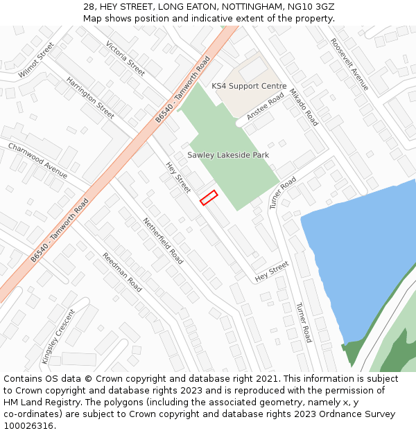 28, HEY STREET, LONG EATON, NOTTINGHAM, NG10 3GZ: Location map and indicative extent of plot