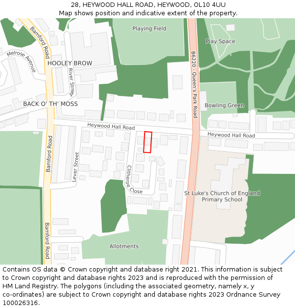 28, HEYWOOD HALL ROAD, HEYWOOD, OL10 4UU: Location map and indicative extent of plot