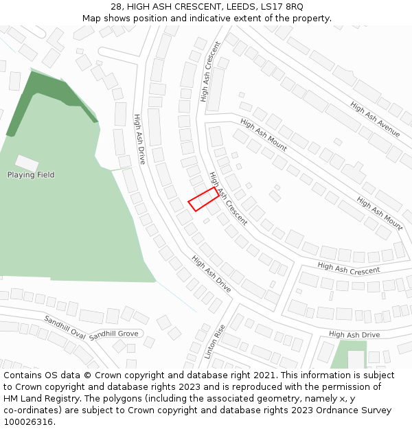 28, HIGH ASH CRESCENT, LEEDS, LS17 8RQ: Location map and indicative extent of plot