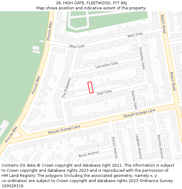 28, HIGH GATE, FLEETWOOD, FY7 8AJ: Location map and indicative extent of plot