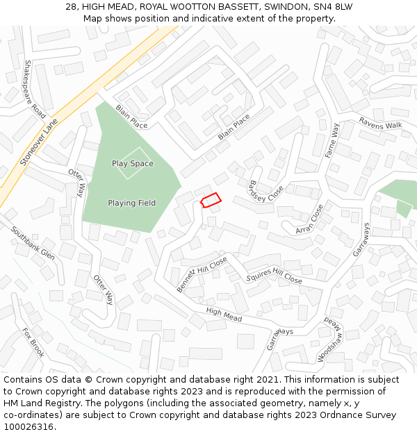 28, HIGH MEAD, ROYAL WOOTTON BASSETT, SWINDON, SN4 8LW: Location map and indicative extent of plot