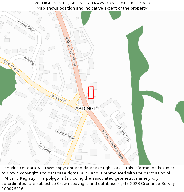 28, HIGH STREET, ARDINGLY, HAYWARDS HEATH, RH17 6TD: Location map and indicative extent of plot