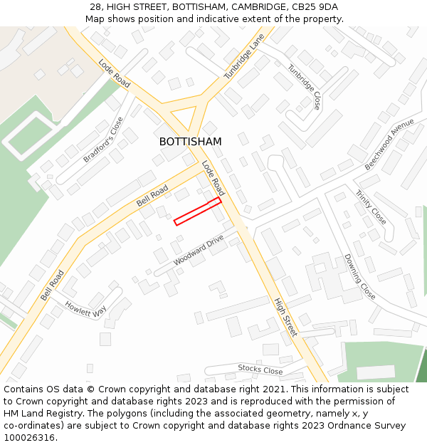 28, HIGH STREET, BOTTISHAM, CAMBRIDGE, CB25 9DA: Location map and indicative extent of plot