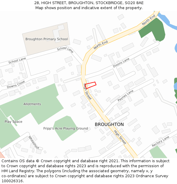 28, HIGH STREET, BROUGHTON, STOCKBRIDGE, SO20 8AE: Location map and indicative extent of plot