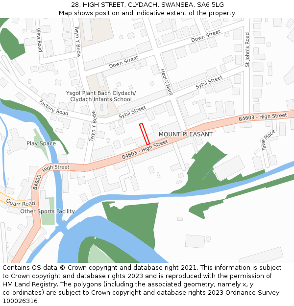28, HIGH STREET, CLYDACH, SWANSEA, SA6 5LG: Location map and indicative extent of plot