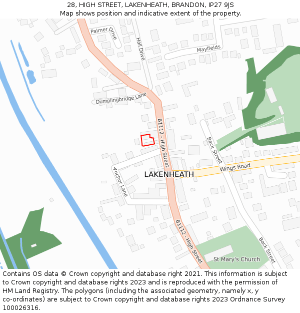 28, HIGH STREET, LAKENHEATH, BRANDON, IP27 9JS: Location map and indicative extent of plot