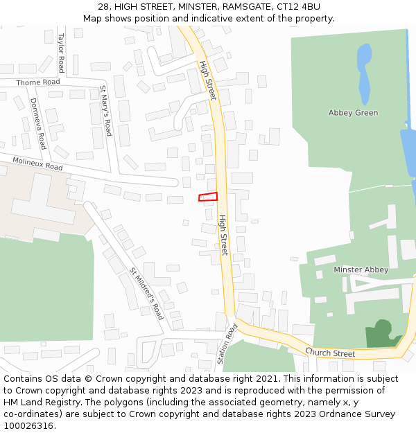 28, HIGH STREET, MINSTER, RAMSGATE, CT12 4BU: Location map and indicative extent of plot