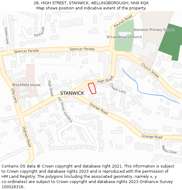 28, HIGH STREET, STANWICK, WELLINGBOROUGH, NN9 6QA: Location map and indicative extent of plot