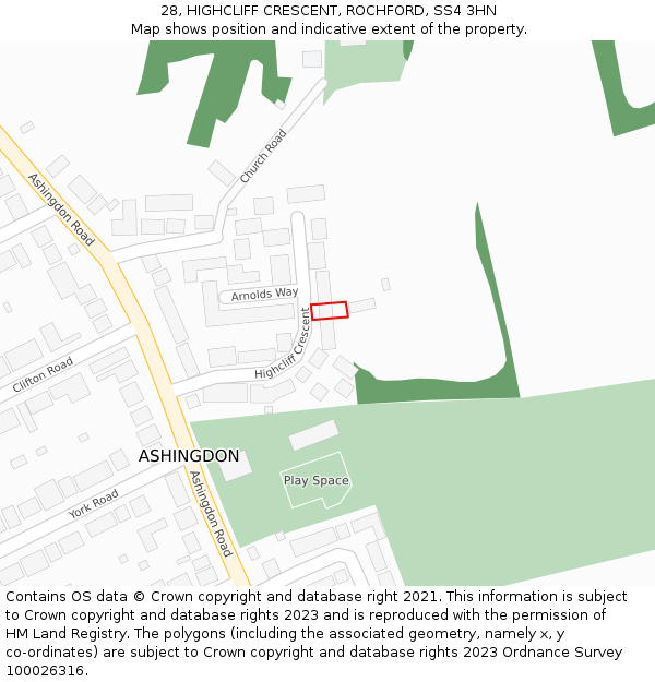 28, HIGHCLIFF CRESCENT, ROCHFORD, SS4 3HN: Location map and indicative extent of plot