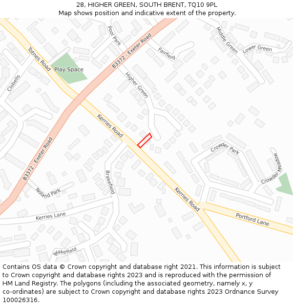 28, HIGHER GREEN, SOUTH BRENT, TQ10 9PL: Location map and indicative extent of plot