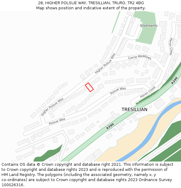 28, HIGHER POLSUE WAY, TRESILLIAN, TRURO, TR2 4BG: Location map and indicative extent of plot