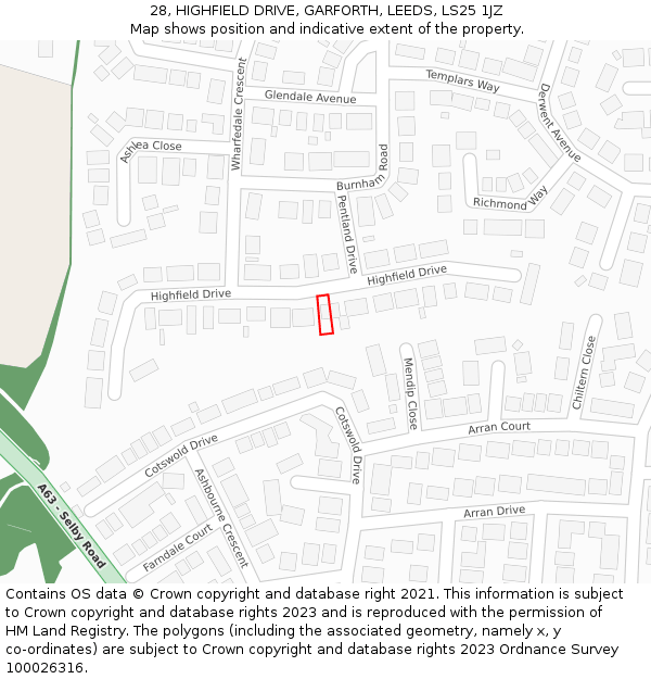 28, HIGHFIELD DRIVE, GARFORTH, LEEDS, LS25 1JZ: Location map and indicative extent of plot