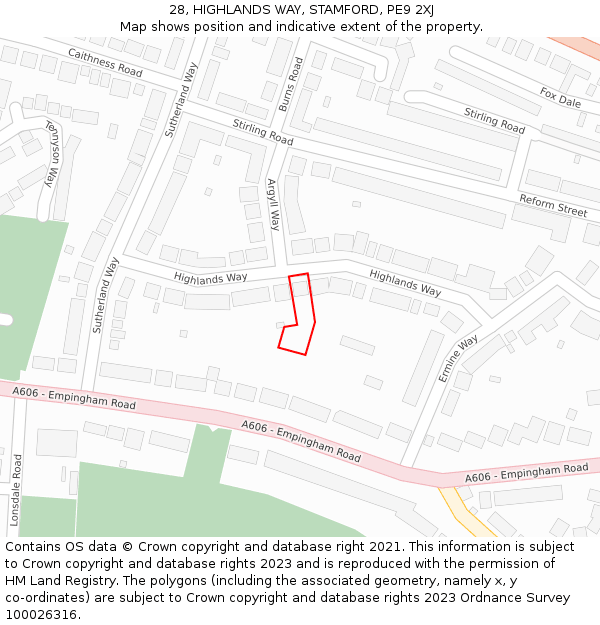 28, HIGHLANDS WAY, STAMFORD, PE9 2XJ: Location map and indicative extent of plot