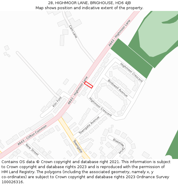 28, HIGHMOOR LANE, BRIGHOUSE, HD6 4JB: Location map and indicative extent of plot