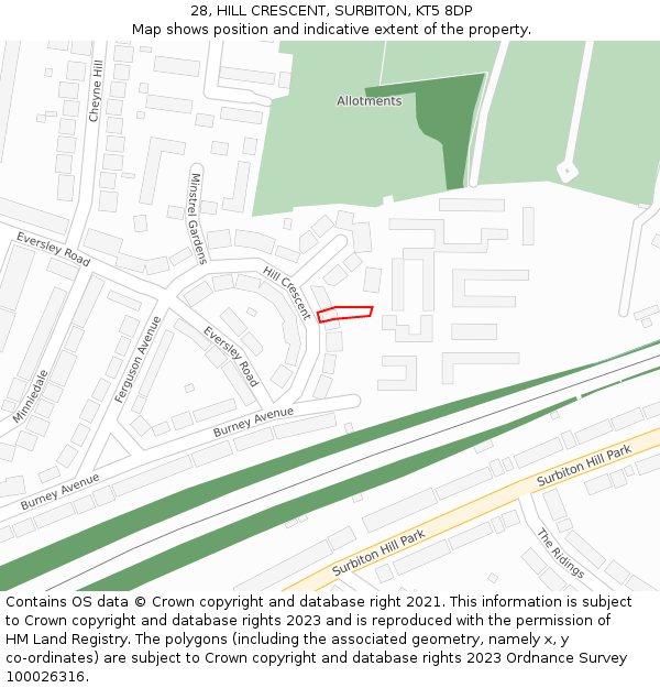 28, HILL CRESCENT, SURBITON, KT5 8DP: Location map and indicative extent of plot