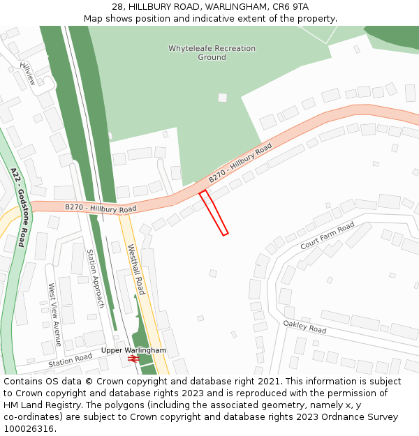 28, HILLBURY ROAD, WARLINGHAM, CR6 9TA: Location map and indicative extent of plot