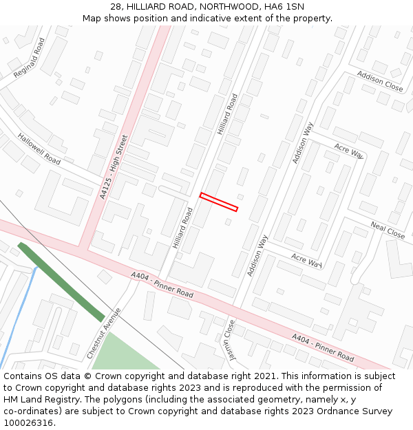 28, HILLIARD ROAD, NORTHWOOD, HA6 1SN: Location map and indicative extent of plot