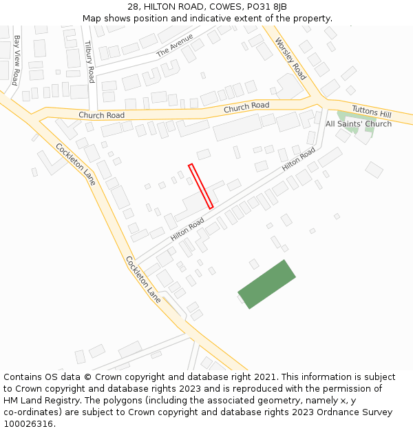 28, HILTON ROAD, COWES, PO31 8JB: Location map and indicative extent of plot