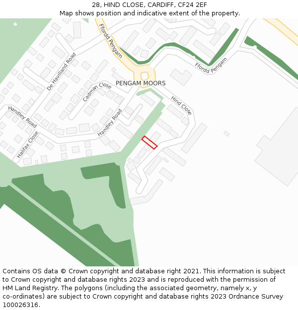 28, HIND CLOSE, CARDIFF, CF24 2EF: Location map and indicative extent of plot