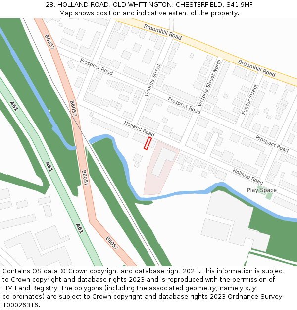 28, HOLLAND ROAD, OLD WHITTINGTON, CHESTERFIELD, S41 9HF: Location map and indicative extent of plot