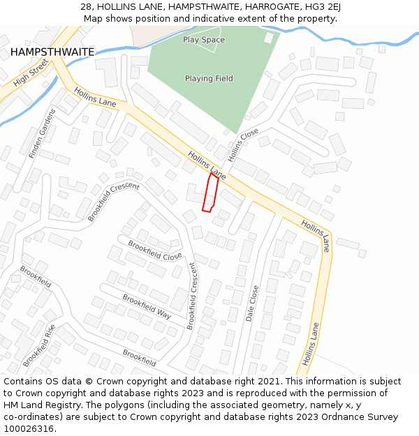 28, HOLLINS LANE, HAMPSTHWAITE, HARROGATE, HG3 2EJ: Location map and indicative extent of plot