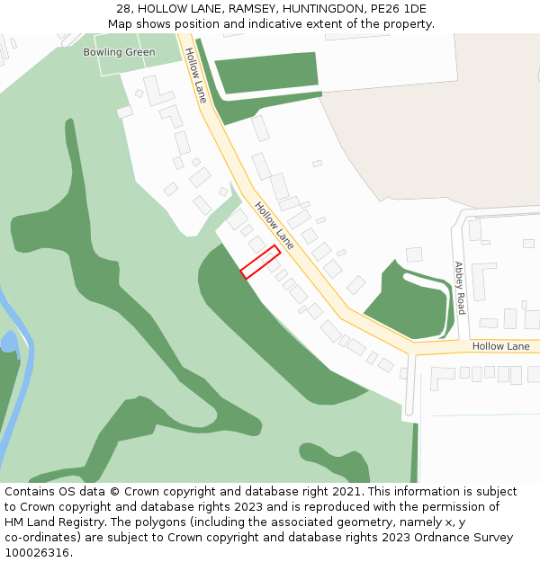 28, HOLLOW LANE, RAMSEY, HUNTINGDON, PE26 1DE: Location map and indicative extent of plot