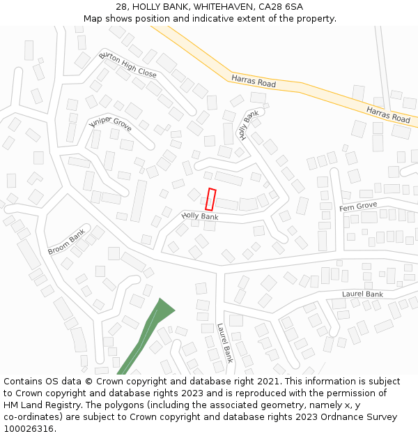 28, HOLLY BANK, WHITEHAVEN, CA28 6SA: Location map and indicative extent of plot