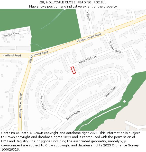 28, HOLLYDALE CLOSE, READING, RG2 8LL: Location map and indicative extent of plot